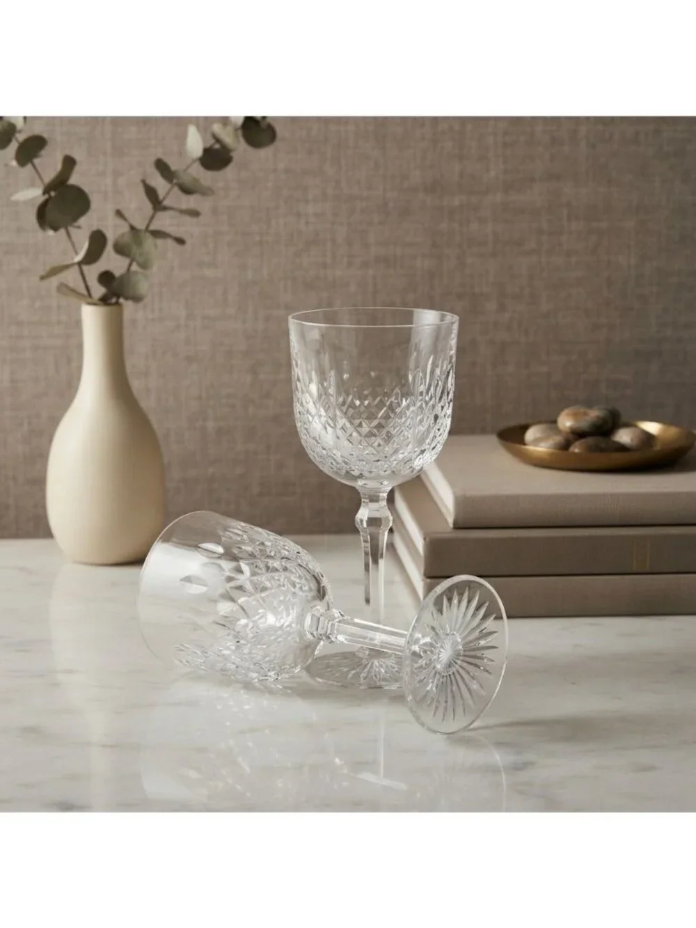 Vintage Josair German Cut Crystal Wine Glasses Set of 2 Lead Crystal Stemware